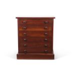 Victorian mahogany specimen cabinet fitted with six glass lined drawers on a plinth base, 38cm wide