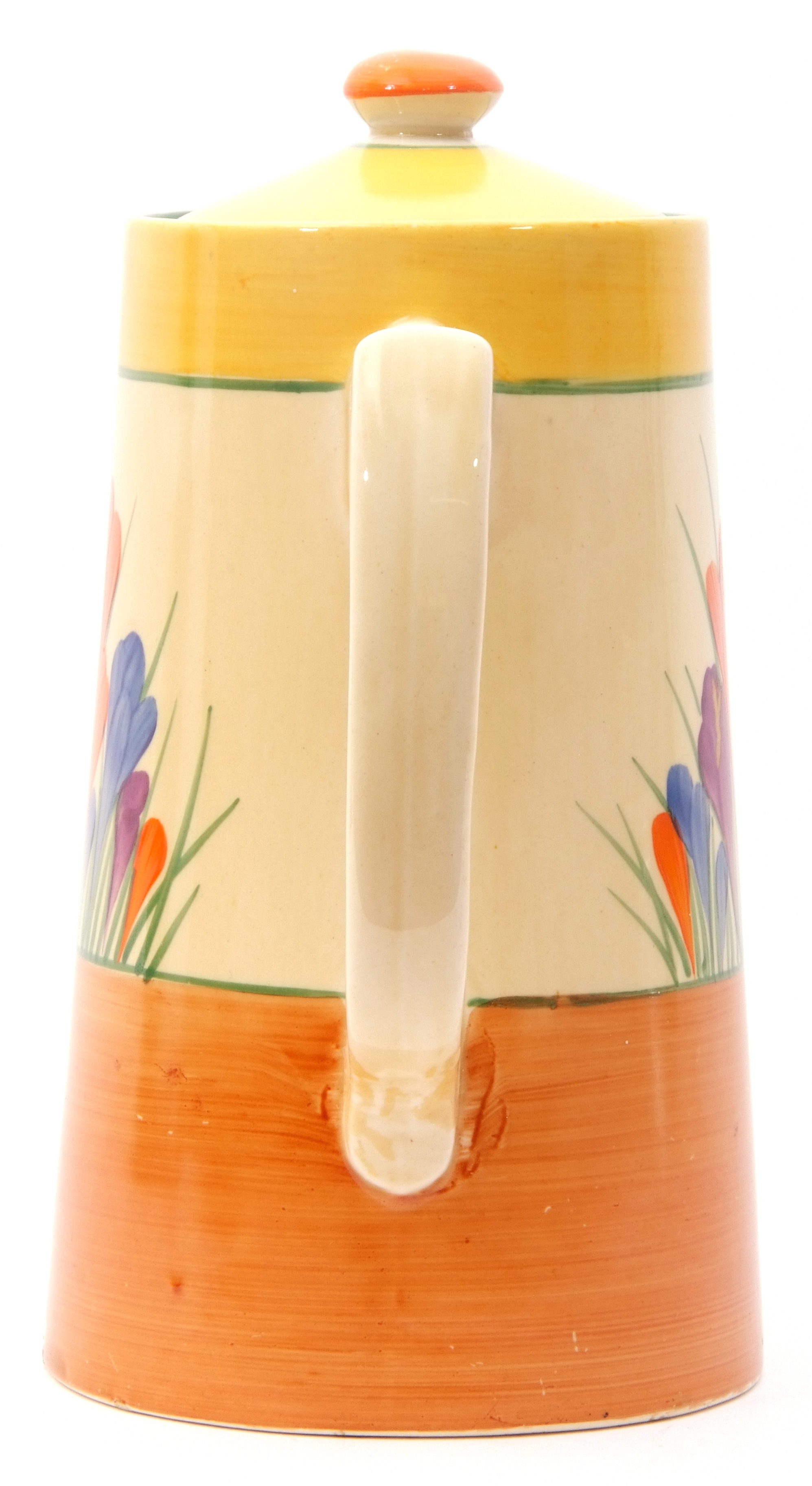 Clarice Cliff Bizarre Crocus pattern coffee pot and cover, 16cm high - Image 3 of 8