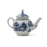Good Lowestoft porcelain miniature tea pot, circa 1765, decorated in underglaze blue with