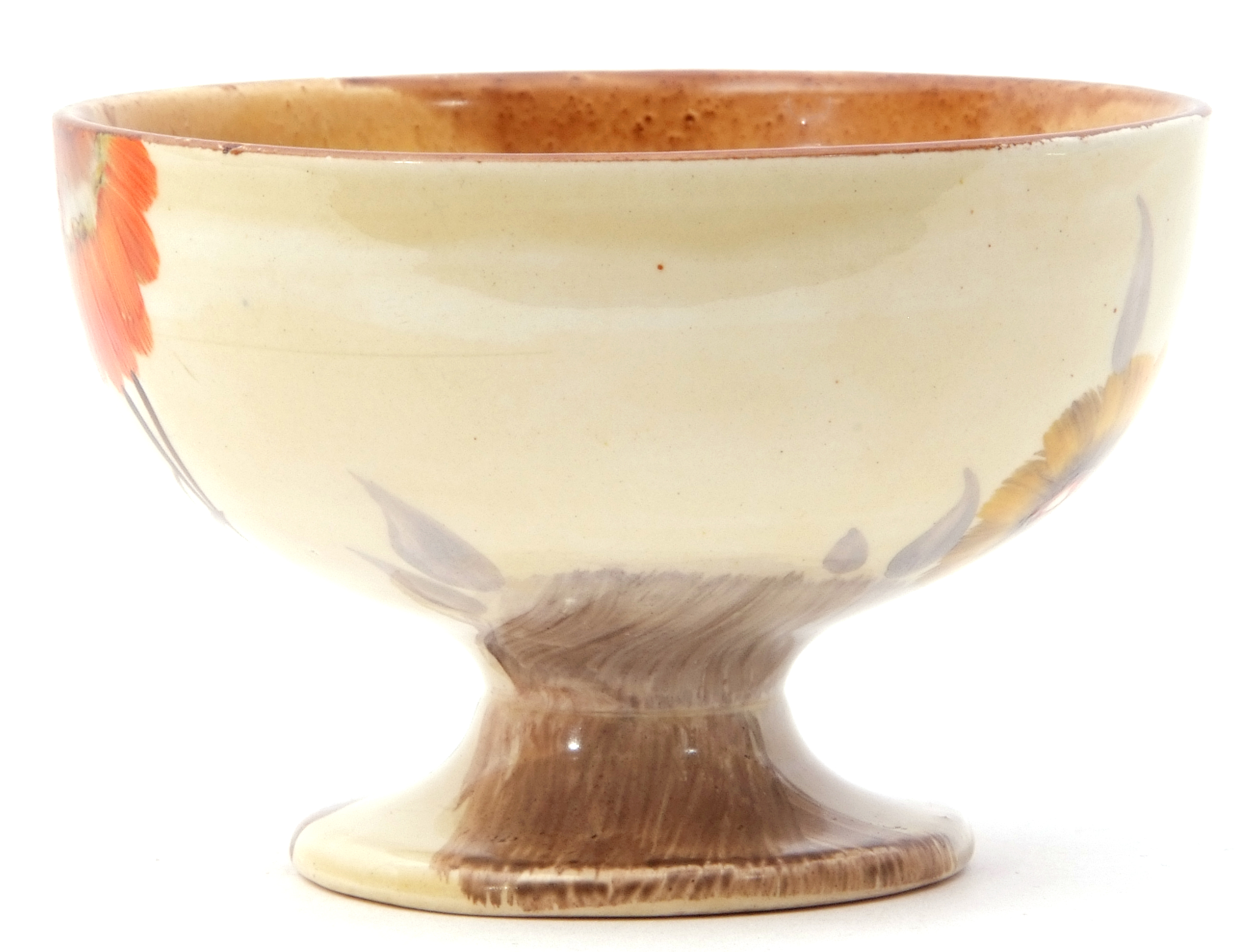 Clarice Cliff small pedestal bowl in the Rhodanthe pattern, Newport Pottery back stamp to base, - Image 2 of 7