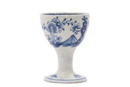 Rare Lowestoft porcelain egg cup with a chinoiserie design to exterior, floral sprig to base and