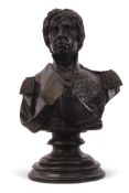 Bronzed spelter bust of Lord Nelson on marble plinth, 33cm high