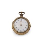 Mid-18th century gilt metal paired-case pocket watch of small proportions, having a single gold hand