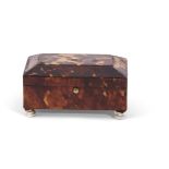 Early/mid 19th century tortoiseshell encased rectangular ring box with faceted edges to the lid,