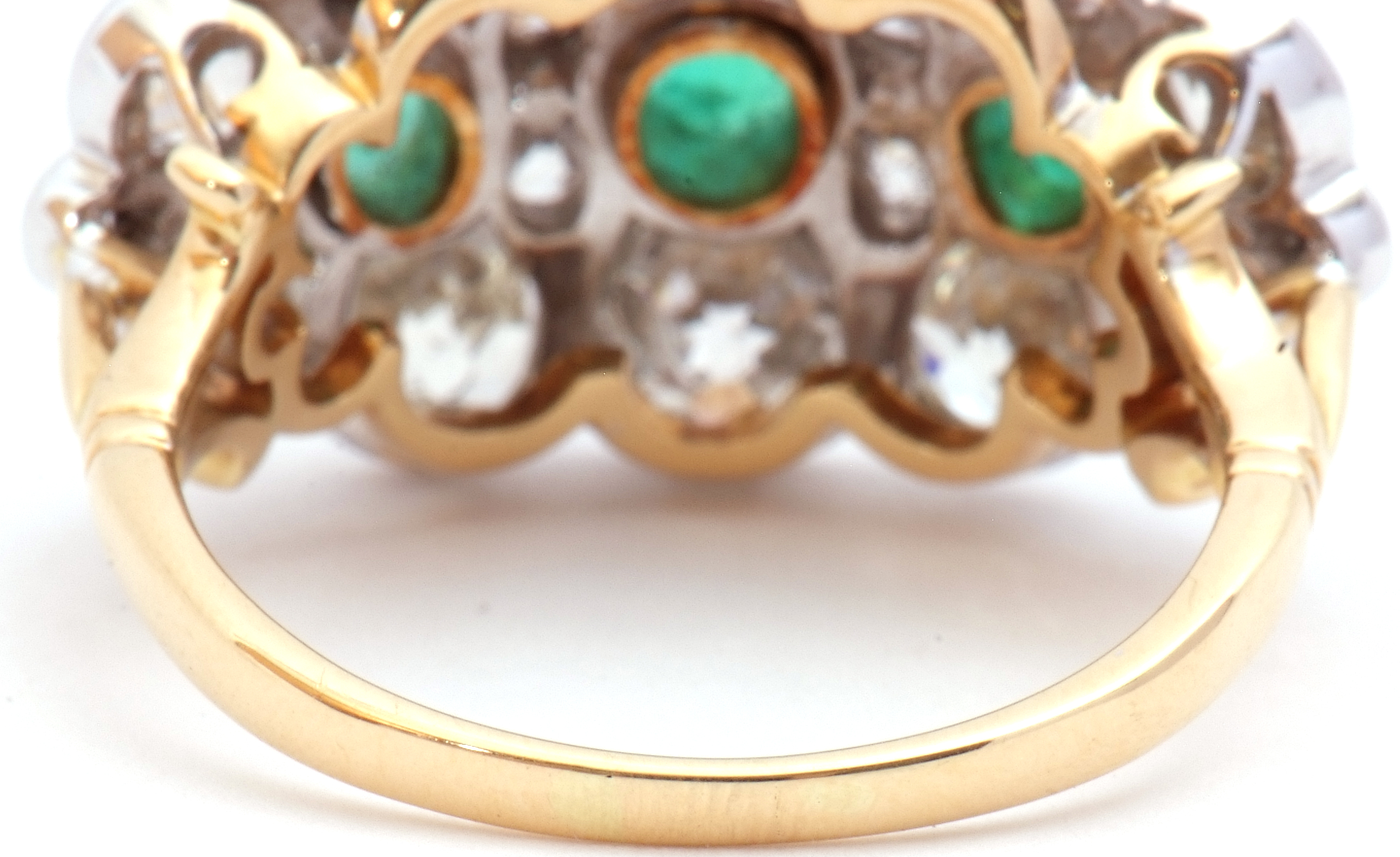 Large emerald and diamond cluster ring of oval design, featuring three graduated oval faceted - Image 6 of 9