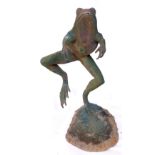 Unusual cast iron garden study of a leaping frog, traces of original green patination only