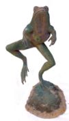 Unusual cast iron garden study of a leaping frog, traces of original green patination only