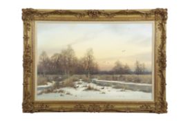 Colin W Burns (born 1944), Norfolk winter landscape with pheasants, oil on canvas, signed lower