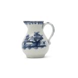 Good Lowestoft porcelain miniature jug circa 1765, decorated in blue with chinoiserie scenes beneath