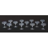 Collection of 12 mid-20th century French dessert glasses engraved with butterflies, 11cm high (12)
