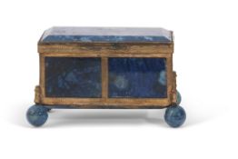 Mid/late 19th century chest formed gilt metal and blue agate mounted box with hinged lid (one side