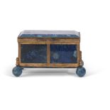 Mid/late 19th century chest formed gilt metal and blue agate mounted box with hinged lid (one side