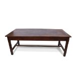 Good quality hardwood possibly Continental kitchen table, rectangular form, fitted at either end