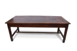 Good quality hardwood possibly Continental kitchen table, rectangular form, fitted at either end