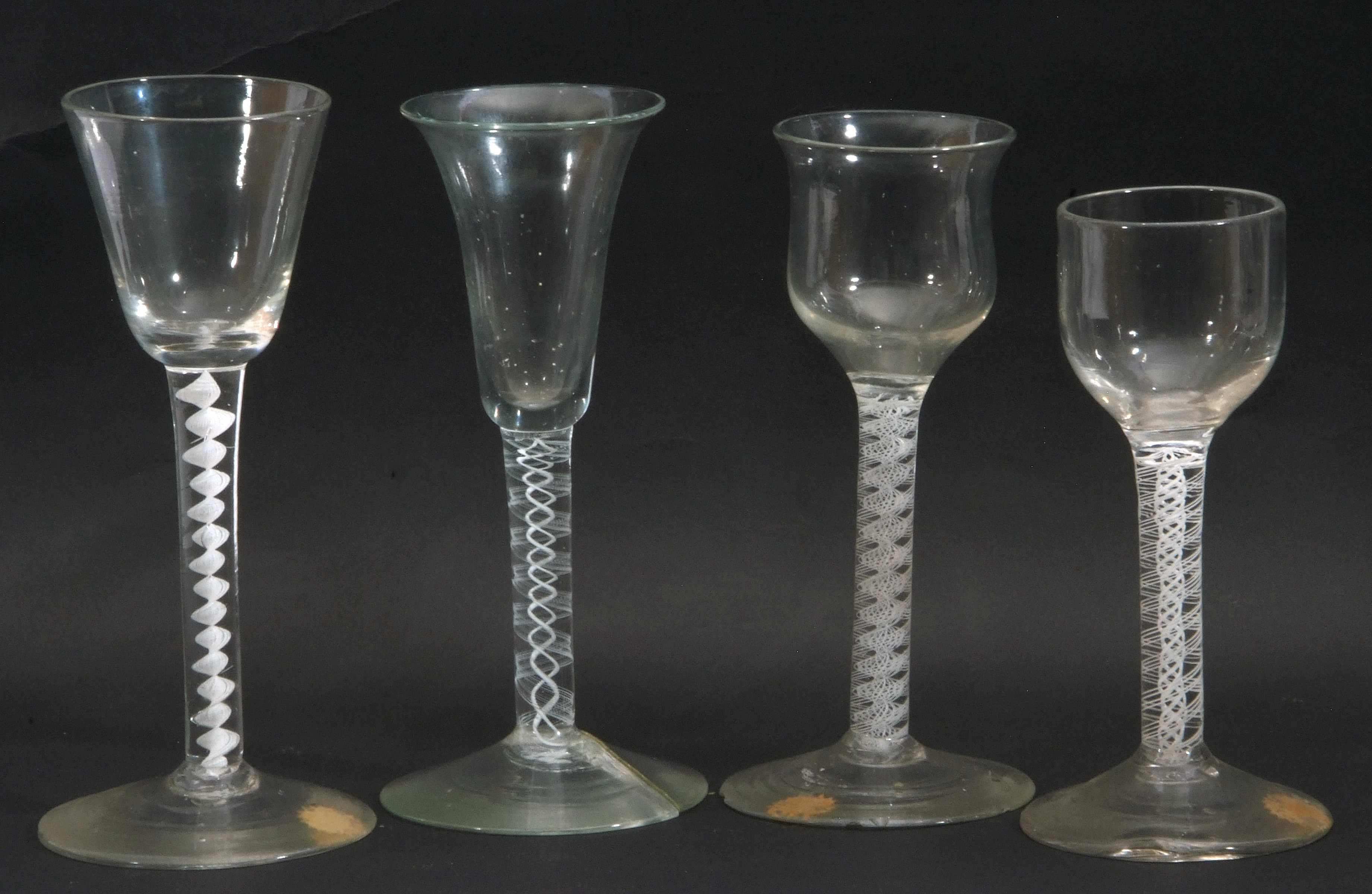 Group of 4 mid 18th century wine glasses, all with opaque/air twist stems, (4) - Image 2 of 3