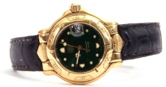 Tag Heuer 18ct gold Automatic watch, model WH234, serial number 1651, the dark green dial 19mm diam,