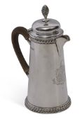 A bachelor's coffee pot with gadrooned rim and knop finial, Henry Stratford, Sheffield 1888,