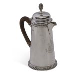 A bachelor's coffee pot with gadrooned rim and knop finial, Henry Stratford, Sheffield 1888,