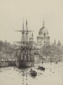 Lieut-Com Rowland Langmaid, RN (1897-1956), "Cleopatra's Needle, London", black and white etching,