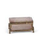 Mid/late 19th century gilt metal and agate chest formed box, max width 6cm, max depth 3.5cm,