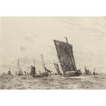 William Lionel Wyllie, RA, RI, RE (1851-1931), "Boulogne fishing luggers", black and white