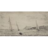 Lieut-Com Rowland Langmaid, RN (1897-1956), "Holy Island, Arran", black and white etching, signed in