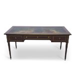 Early 19th century Empire style brass banded desk with faded rexine inset and the frieze fitted on