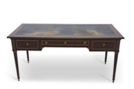 Early 19th century Empire style brass banded desk with faded rexine inset and the frieze fitted on