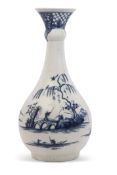 18th century Worcester porcelain water bottle or guglet decorated with the willow bridge fishermen