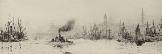 William Lionel Wyllie, RA, RI, RE (1851-1931), "Shipping on the Thames with the Monument and St