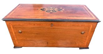 19th century walnut cased and inlaid musical box, cylinder movement, possibly Nicole Freres, the