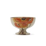 Clarice Cliff small pedestal bowl in the Rhodanthe pattern, Newport Pottery back stamp to base,