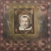 AR Paul Wilson (contemporary), "Portrait of a woman", mixed media on canvas, 92 x 92cm, unframed