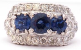 Diamond and Kyanite cluster ring circa 1960, a design featuring three graduated round cut