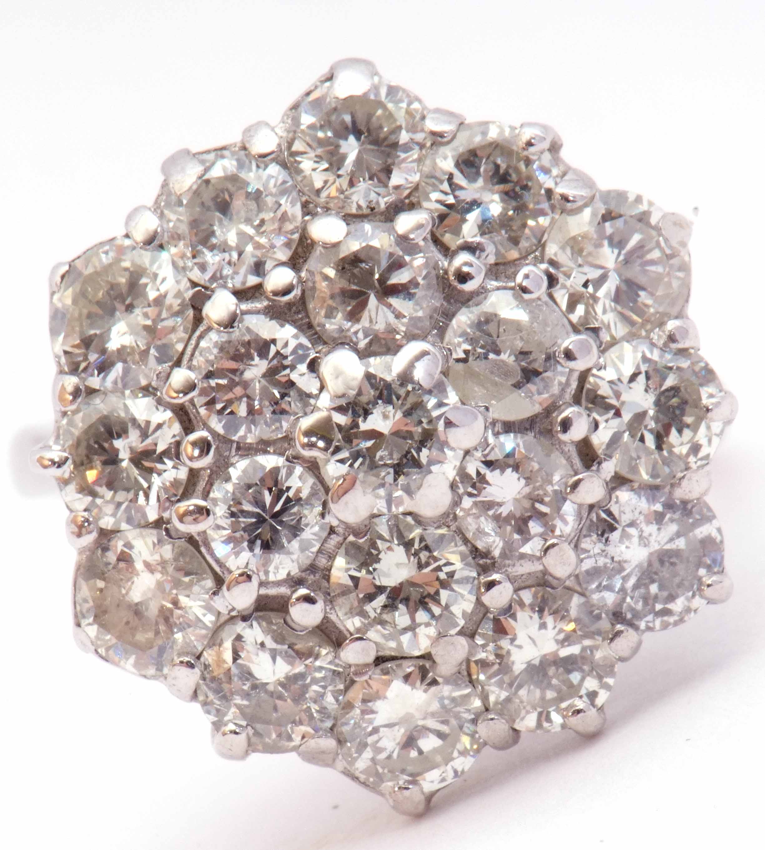 Diamond cluster ring, the circular panel set with three tiers of round brilliant cut diamonds, - Image 8 of 8