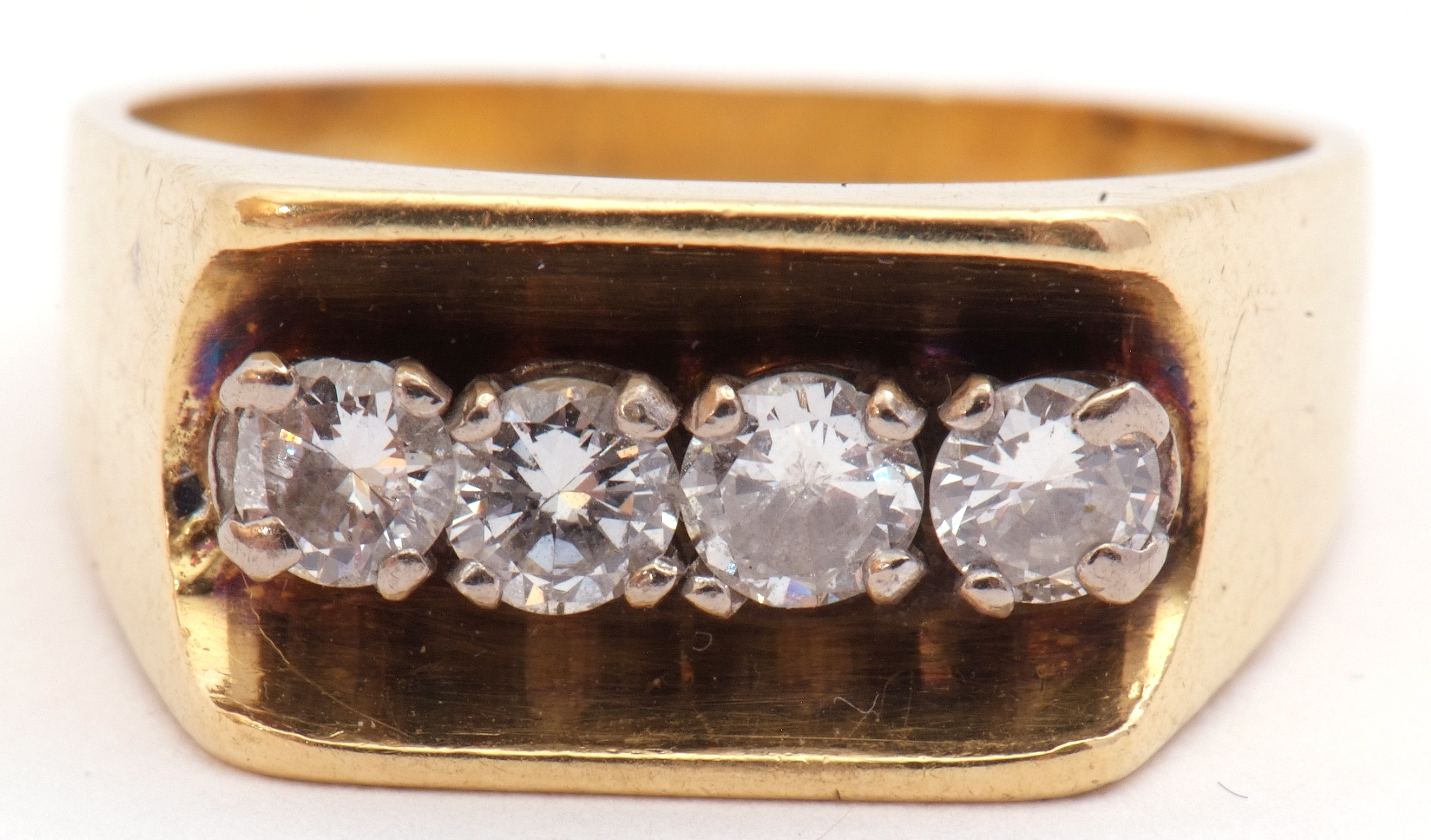 18ct gold and four-stone diamond ring of angular design, the central groove shaped gallery featuring - Image 2 of 9