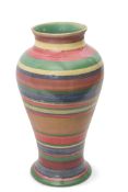 Clarice Cliff Bizarre large Meiping shape vase, decorated with horizontal bands in a geometric