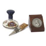 Group of Nelson items including a miniature porcelain flask with prints of Lord Nelson and