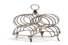 George III toast rack of five double entwined wire work bars to a shaped rectangular base and