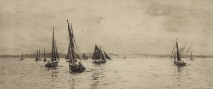 William Lionel Wyllie, RA, RI, RE (1851-1931), "Off the Isle of Wight (Ryde)", black and white