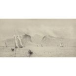Lieut-Com Rowland Langmaid, RN (1897-1956) "Goat Fell, Arran", black and white etching, signed in