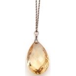 Antique pear shaped citrine drop on chain, 27 x 44mm, weight approx 20ct, suspended from a