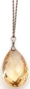 Antique pear shaped citrine drop on chain, 27 x 44mm, weight approx 20ct, suspended from a