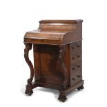 Victorian walnut piano top Davenport, the back fitted with a rising stationery compartment with