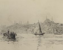 William Lionel Wyllie, RA, RI, RE (1851-1931), "View of the Bosphorus", black and white etching,