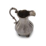 Victorian melon shaped milk jug engraved with vacant cartouches, scrolls and foliate designs, on