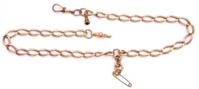 Late 19th/early 20th century hallmarked 9ct gold oval curb link neck chain or Albert with two snaps,