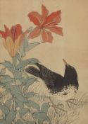 Two Japanese woodblock prints of birds on branches by Imao Keinen (1845-1924) (2), both in gilt