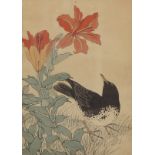 Two Japanese woodblock prints of birds on branches by Imao Keinen (1845-1924) (2), both in gilt