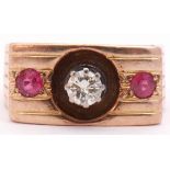 Diamond and ruby ring featuring a round brilliant cut diamond, 0.33ct approx, multi-claw set and